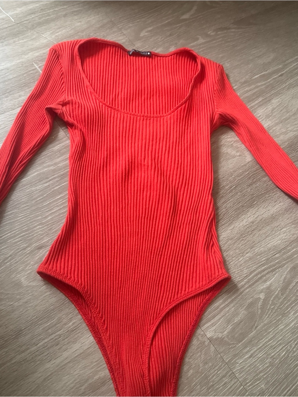 Zara Ribbed Long Sleeve Bodysuit in Red